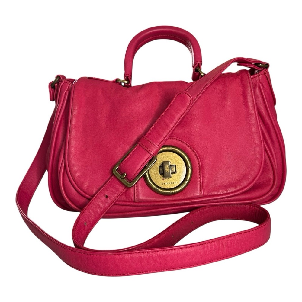 Sequoia Paris Fucsia Pink Leather Multi‎ Pockets Crossbody Handbag